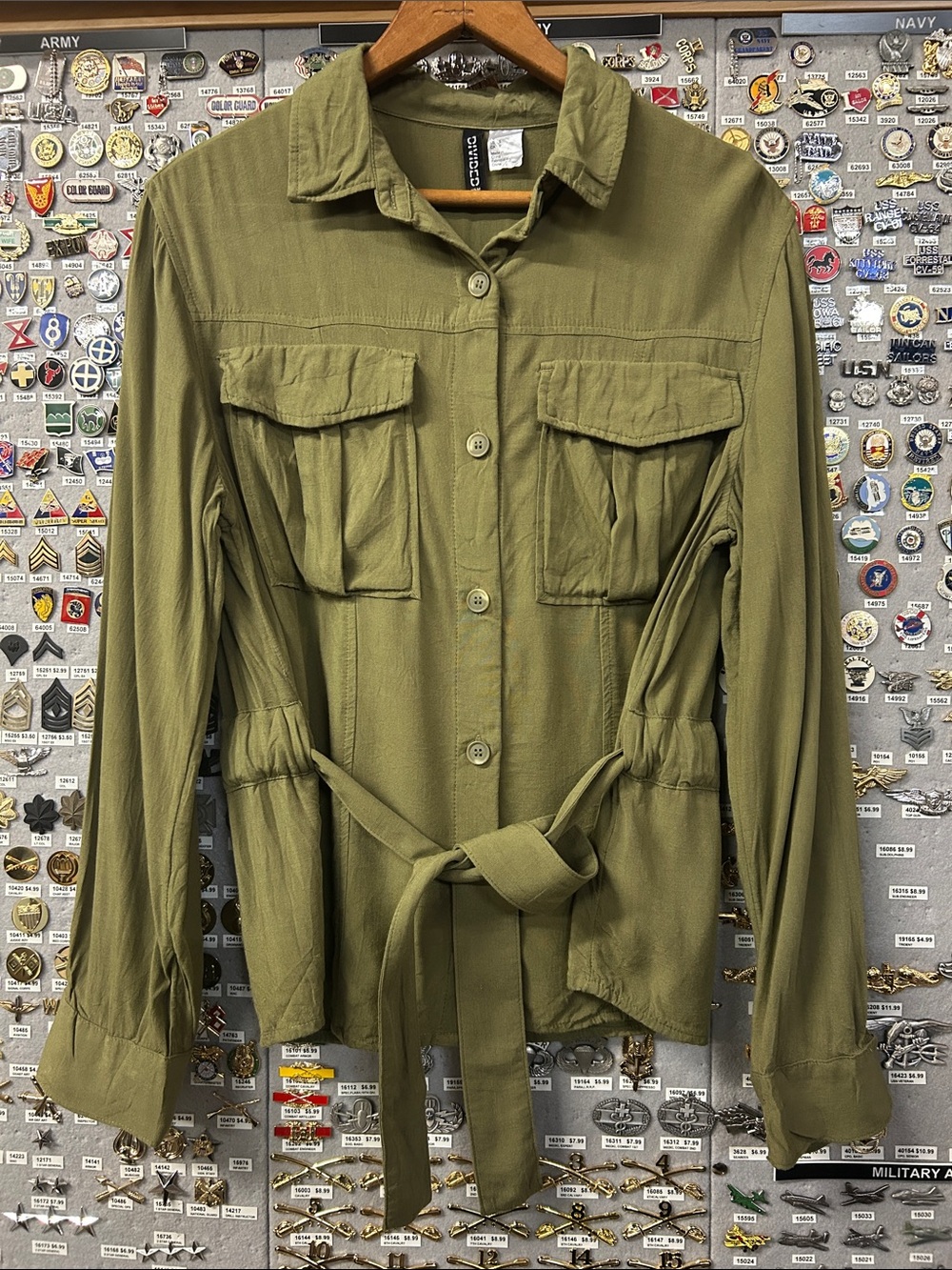 Divided Olive Green Utility Button Down Shirt w/ Belt